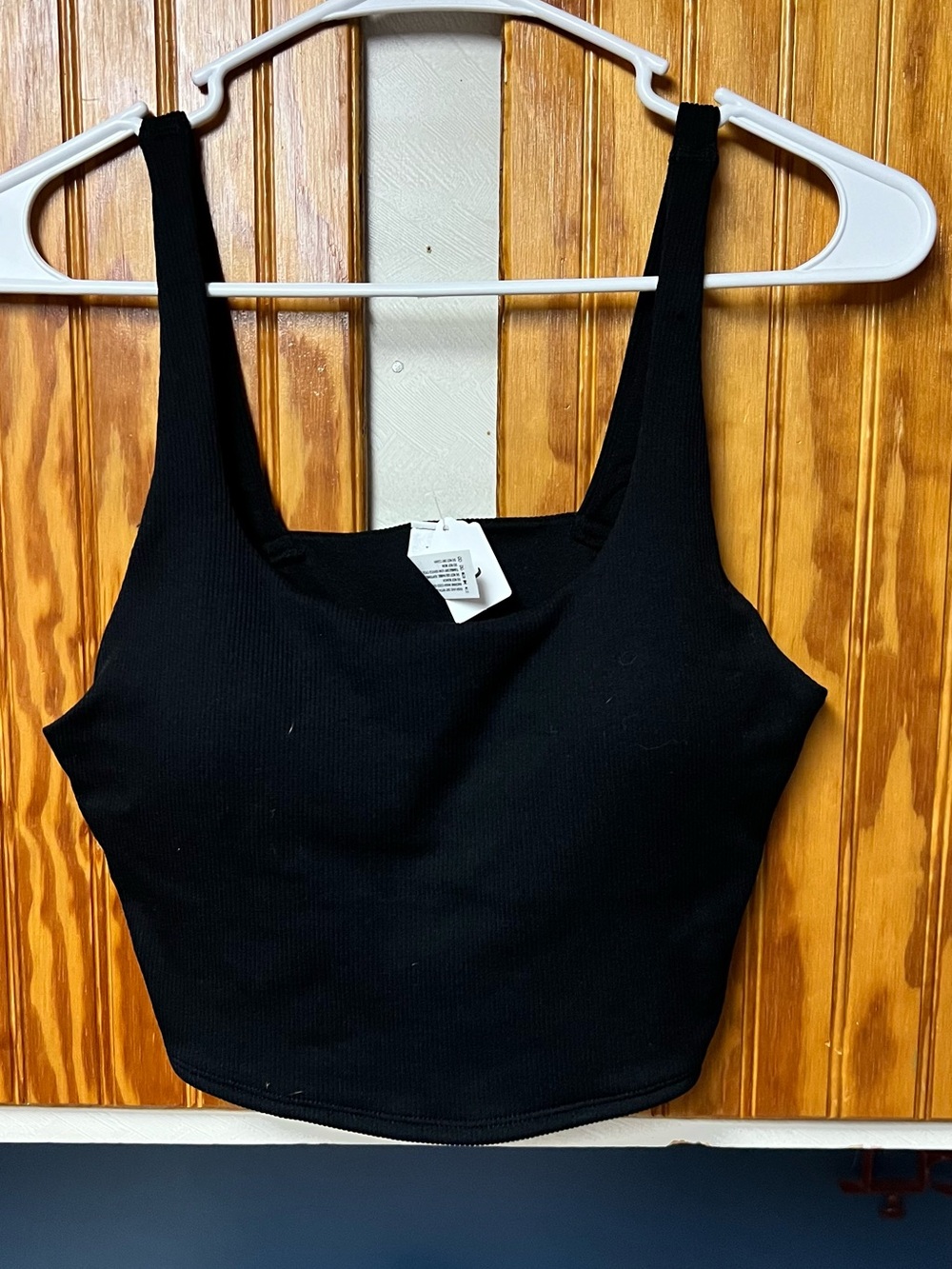 Yogalicious Black Ribbed Square-Neck Cropped Tank size L